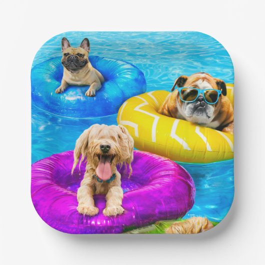 Hond Zwembad Feestje Papieren Bordje (Voorkant)
