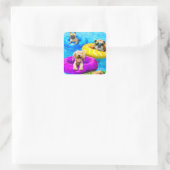 Hond Zwembad Feestje Vierkante Sticker (Tas)