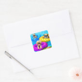 Hond Zwembad Feestje Vierkante Sticker (Envelop)