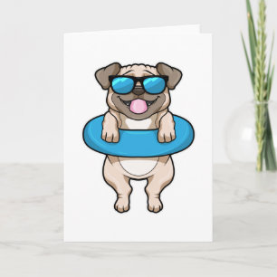 Hond zwemt met zwembril en zonnebril kaart