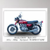 Honda CB350 Four 1973 Motorcycle - A3 Print (Voorkant)
