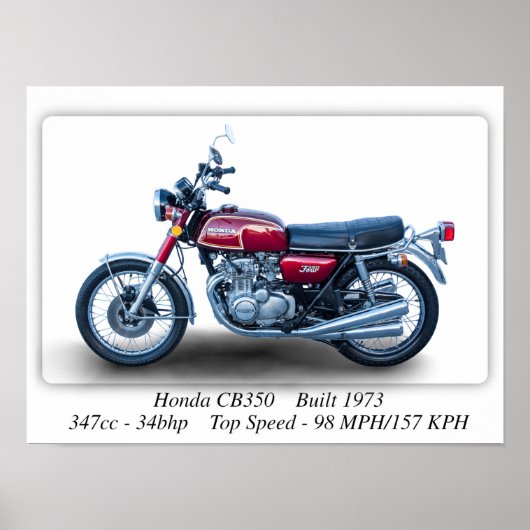 Honda CB350 Four 1973 Motorcycle - A3 Print (Voorkant)