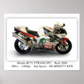 Honda RC51 VTR1000 SP2 Castrol Motorcycle - A3 Poster (Voorkant)