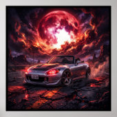 Honda S2000 Onder een Robijnrode Maan Poster (Voorkant)