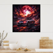 Honda S2000 Onder een Robijnrode Maan Poster (Keuken)