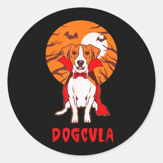Hondcula hond grap grappige Halloween Ronde Sticker (Voorkant)
