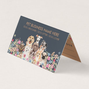 Honden acht type puppy met bloemen marine bruin visitekaartje