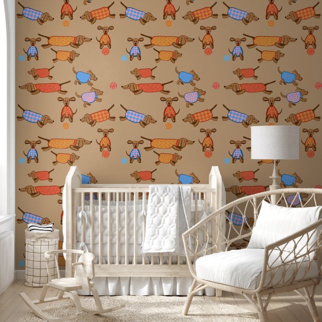 Honden achtervolgen ballen kinderkamer Wallpaper Behang (Kinderen)