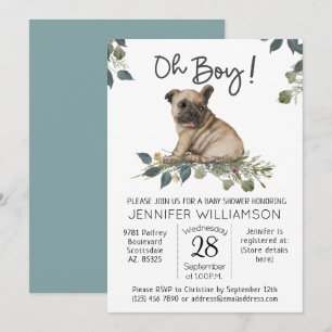 Honden Baby Shower Oh Jongen! Pug Puppy Kaart