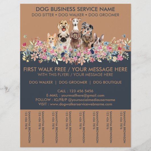 Honden bij de bloemen afspraak ticket onderneming flyer (Voorkant)
