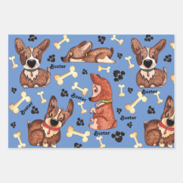 Honden Birthday Voeg een naamset van 3 toe Inpakpapier Vel