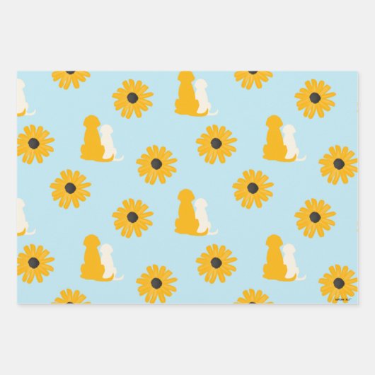 Honden, bloemen, zeegaand, set van 3-cadeaubonen inpakpapier vel (Voorkant)