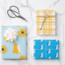 Honden, bloemen, zeegaand, set van 3-cadeaubonen inpakpapier vel