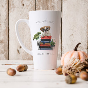 Honden, boeken en koffie   Waterverf Illustratie Latte Mok