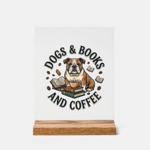 Honden Boeken Koffie Bulldog Stapel Beker_1 Acryl Bord