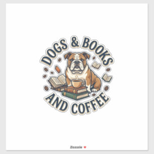 Honden Boeken Koffie Bulldog Stapel Beker_1 Sticker