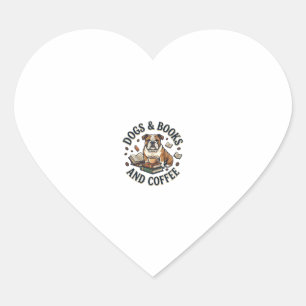 Honden Boeken Koffie Bulldog Stapel Bekertje_1 Hart Sticker