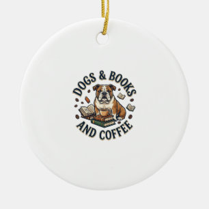 Honden Boeken Koffie Bulldog Stapel Bekertje_1 Keramisch Ornament