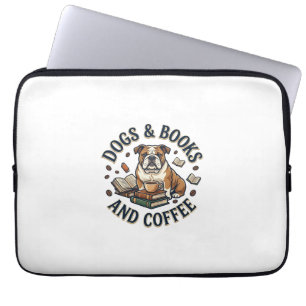 Honden Boeken Koffie Bulldog Stapel Bekertje_1 Laptop Sleeve