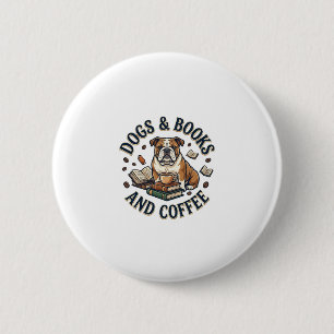 Honden Boeken Koffie Bulldog Stapel Bekertje_1 Ronde Button 5,7 Cm
