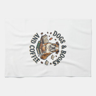 Honden Boeken Koffie Bulldog Stapel Bekertje_1 Theedoek