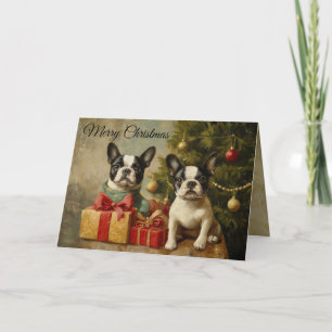  honden Boston Terriers Vrolijk kerstfeest Feestdagen Kaart