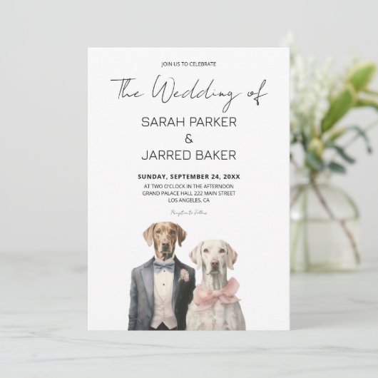 Honden bruid & bruidegom bruiloft kaart (Staand voorkant)