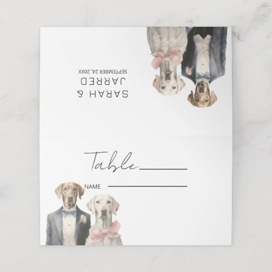 Honden bruid & bruidegom bruiloft plaatskaartje (Buitenkant ongevouwen)