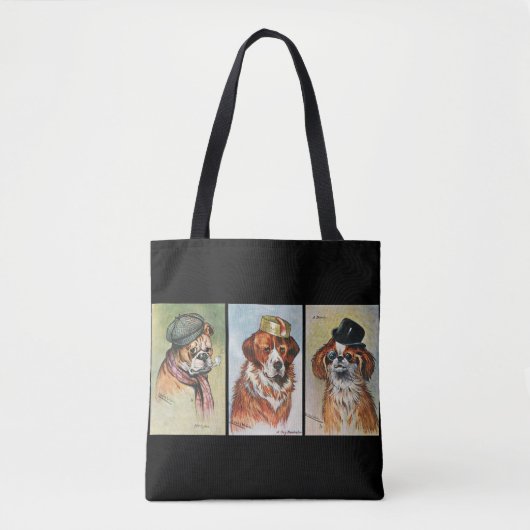 Honden, cartoondrieluik tote bag (Voorkant)