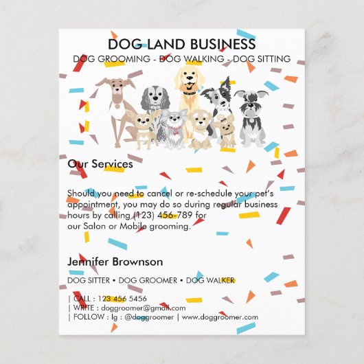 Honden confetti regenboog flyer (Achterkant)