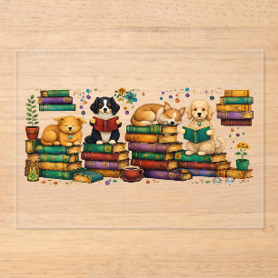 Honden die boeken lezen, gezellige bibliotheek scè acryl uitnodigingen