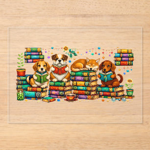 Honden die boeken lezen, gezellige bibliotheek scè acryl uitnodigingen
