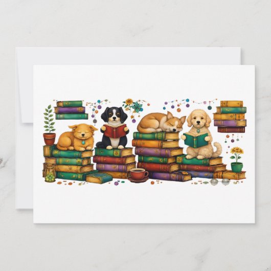Honden die boeken lezen, gezellige bibliotheek scè kaart (Voorkant)