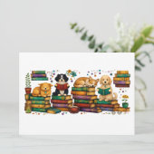 Honden die boeken lezen, gezellige bibliotheek scè kaart (Staand voorkant)