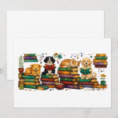 Honden die boeken lezen, gezellige bibliotheek scè kaart (Voorkant / Achterkant)