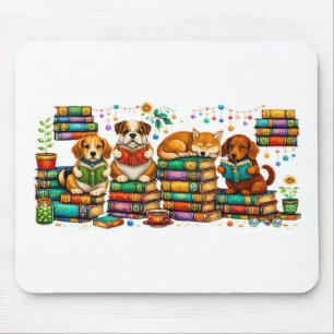 Honden die boeken lezen, gezellige bibliotheek scè muismat