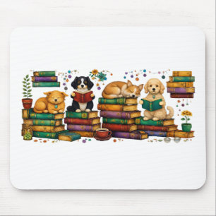 Honden die boeken lezen, gezellige bibliotheek scè muismat
