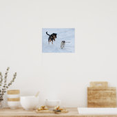 Honden die in de sneeuw spelen poster (Keuken)