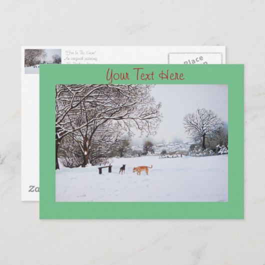 honden die in het winterlandschap van de sneeuwscè briefkaart (Voorkant / Achterkant)