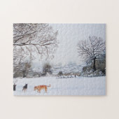 honden die in het winterlandschap van de sneeuwscè legpuzzel (Horizontaal)
