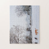 honden die in het winterlandschap van de sneeuwscè legpuzzel (Verticaal)