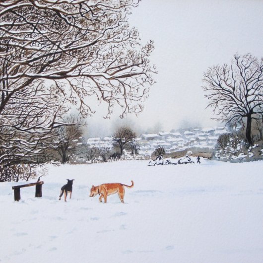 honden die in het winterlandschap van de sneeuwscè legpuzzel