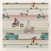 Honden die in Voertuigen Patroon bewegen Glazen Onderzetter (Voorkant)