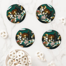 Honden die Mah Jongg Onderzetters spelen