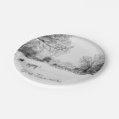 honden die monochroom op sneeuwscène spelen papieren bordje (Gekanteld)