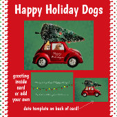 Honden die naar huis rijden met een retro kerstboo feestdagen kaart