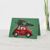 Honden die naar huis rijden met retro kerstboom feestdagen kaart (Voorkant)