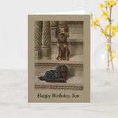  honden die op een feestdag zitten kaart (Gele Bloem)