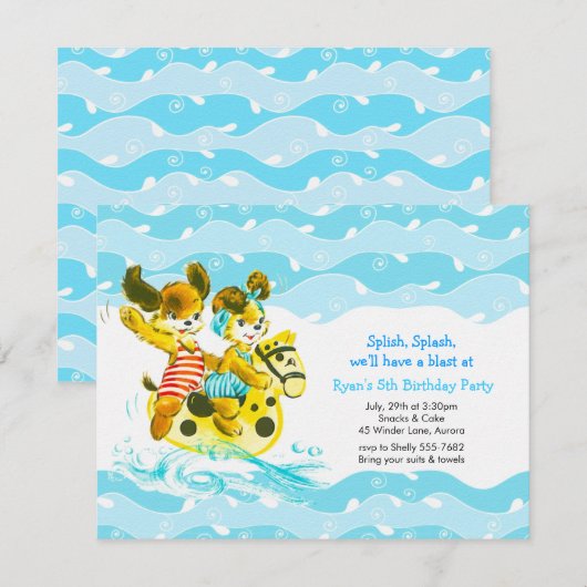  honden die op zaterdag zwemmen in Splish Splash Kaart (Voorkant / Achterkant)