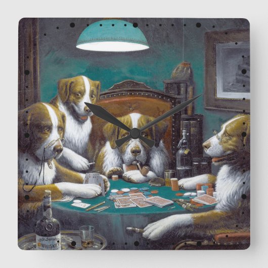 Honden die poker Cassius Marcellus spelen 1894 Vierkante Klok (Voorkant)